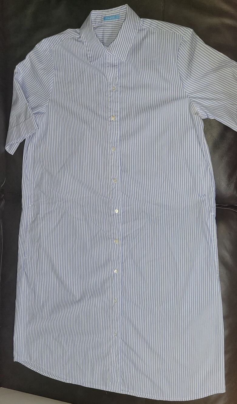 J. Mclaughlin Women's Small Blue Button Down Striped Short Sleeve Shirt Dress